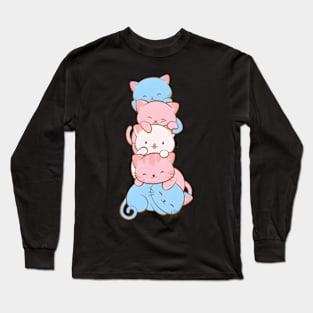 Trans Pride Flag Kawaii Cat Transgender Long Sleeve T-Shirt